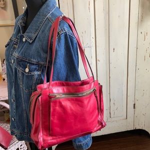 Red leather handbag by HOBO